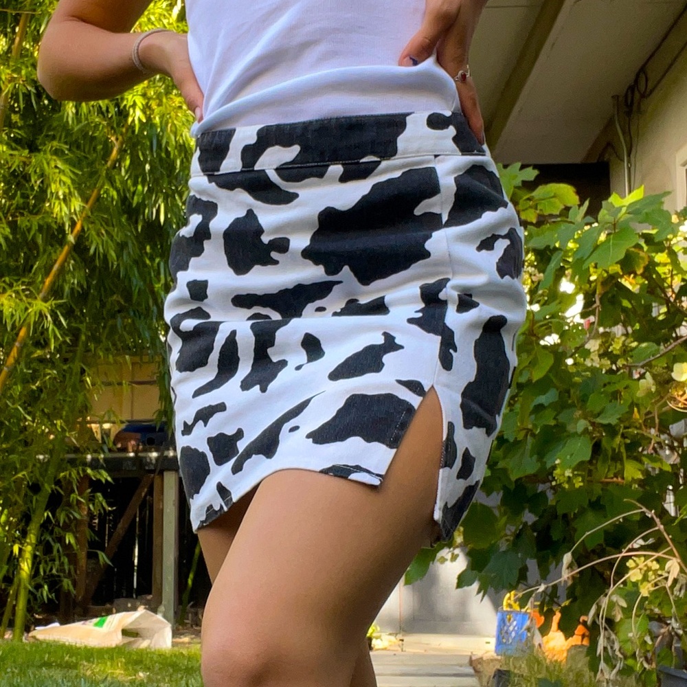 Cow print mini skirt